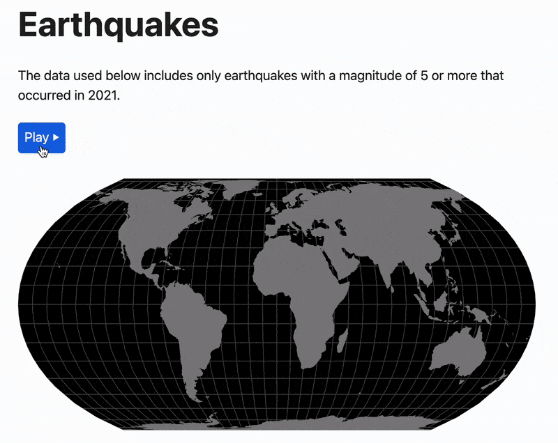 Animated earthquakes on a map created with D3.